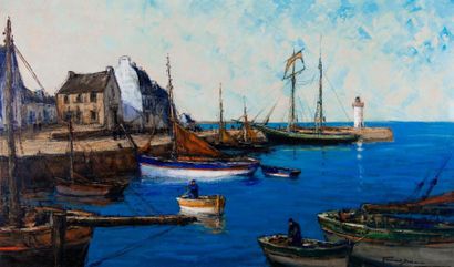 Alexandre Gabriel GAILLARD-DESCHAMPS (c.1903-1984). Le port d'Halligan, (Morbihan)....