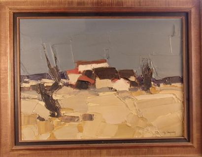 Gérard REYNIER (1940). Marine, 1973. Huile sur toile, signée en bas à droite. 54,5x73...
