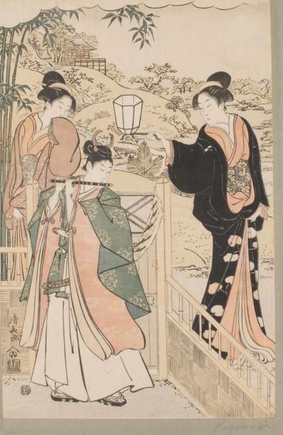 null JAPON, XVIIIe siècle. Estampe de Kiyonaga Torii, 

Oban tate-e, Musicienne et...