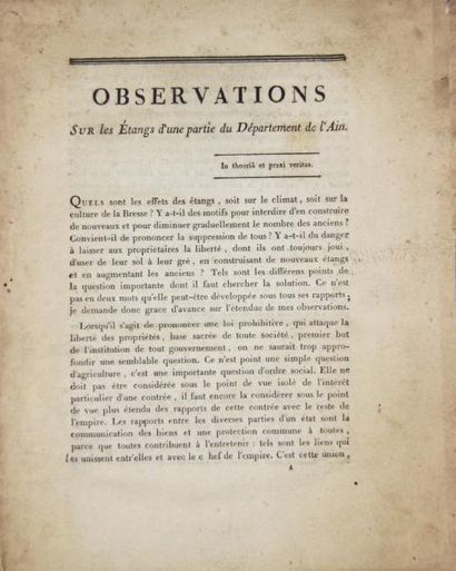 GREPPO Observations sur les étangs d'une partie du département de l'Ain. Lyon, Tournachon,...