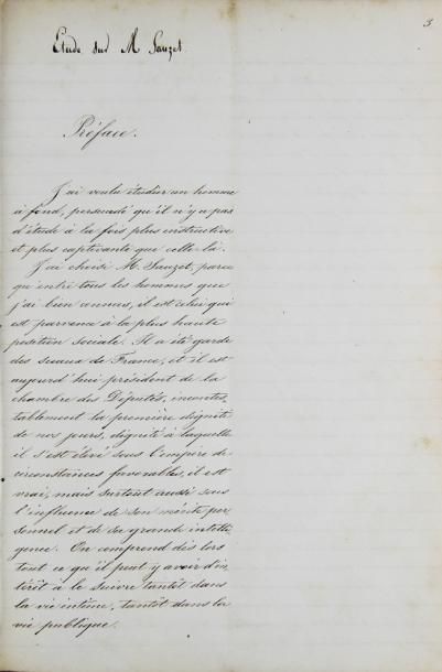 [SAUZET]- VALENTIN-SMITH Manuscrit daté de 1844, d'environ 250 pages, intitulé: «Etude...