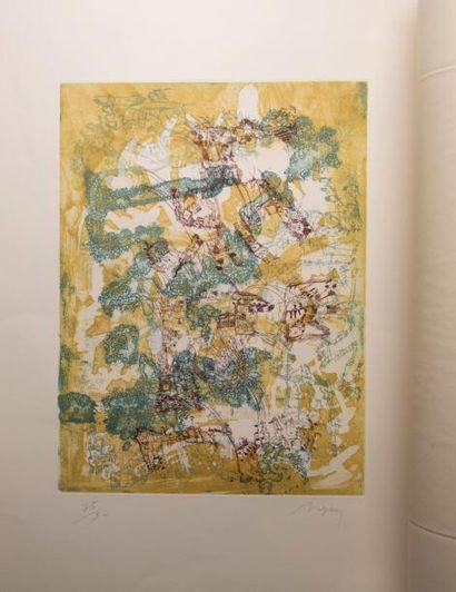 Camille BRYEN (1907-1977) Lot de 4 estampes: - Bois de feu. Lithographie couleur...