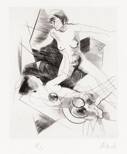 René MELS (1909 - 1977) Erotisme. Eau-forte signée en bas à droite et numérotée 1/20.
16x19,5...