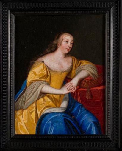 Ecole FLAMANDE du XVIIème siècle Portrait de jeune femme au coussin brodé.
Huile...