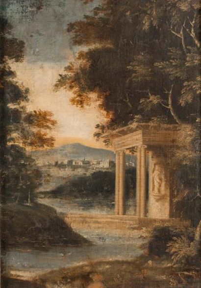 Ecole Française du XVIIIème siècle Temple de Diane dans un paysage.
Huile sur toile....