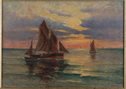 Charles CURTELIN (1859 - 1912) Marine.
Huile sur toile signée en bas à droite. 52x74...