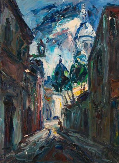 Albert VAGH (né en 1931) Paris, Montmartre, montée vers la Place du Tertre.
Huile...