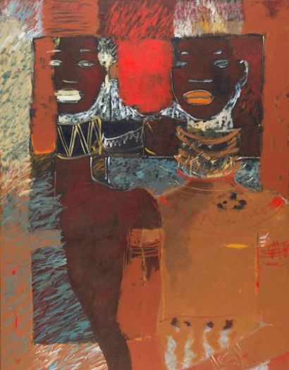Sophie PELLERIN (XXème siècle) "Nubiennes".
Acrylique sur toile signée sur le côté,...