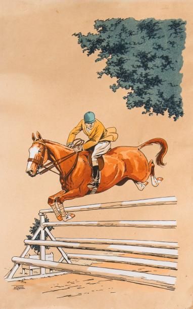Étienne LE RALLIC (1891 - 1968) Joueurs de polo et Saut d'obstacle. Deux estampes...