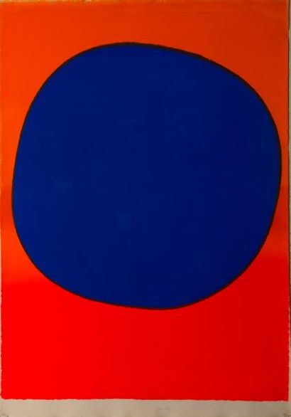 Rupprecht GEIGER (1908-2009) Composition en rouge et bleu N°77. Lithographie couleur,...