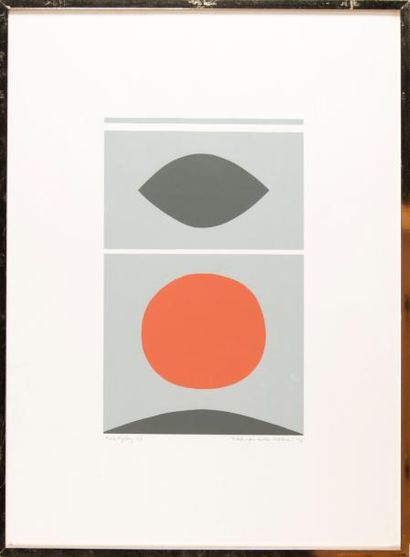 Paule VEZELAY (1893-1984) "A circle, a form and two white lines" 1970. Sérigraphie...
