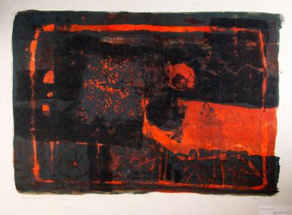 Antoni CLAVE (1913-2005) Composition en rouge et noir. Lithographie couleur sur japon...