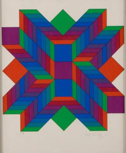 Victor VASARELY (1906-1997) Composition. Lithographie en couleur, E.A. signée. 34,5x29...