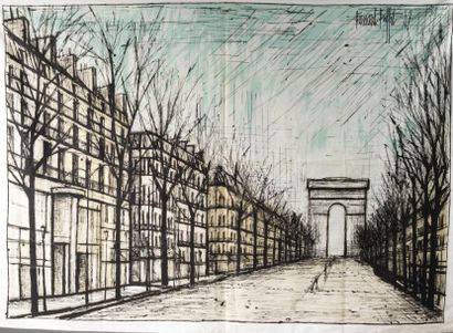 Bernard BUFFET (1928-1999) "Champs-Elysées", sérigraphie sur coton. Corot éditeur...