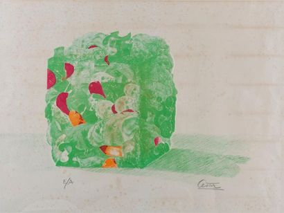 César (1921-1998) Composition. Lithographie en relief encadrée. Epreuve d'artiste,...