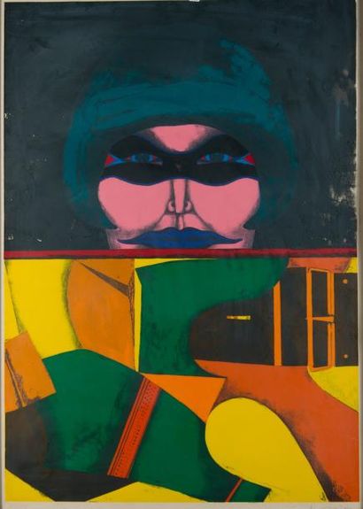 RICHARD LINDNER (1901-1978) Le masque. 1971. Lithographie en couleur, signée, datée...
