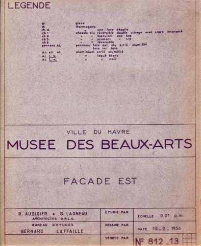 Jean PROUVE et AUDIGIER-LAGNEAU Architectes (Le Havre) Plan de la façade Est du musée...