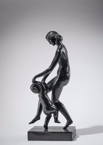 Joseph Antoine BERNARD (1866-1931) Mère dansant avec son enfant, belle épreuve en...