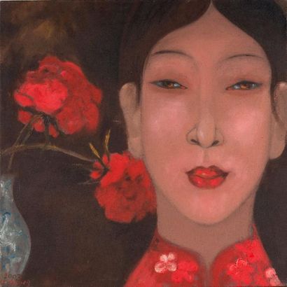 LI Shuang (née en 1957) "Dame de cour de l'intérieur". Huile sur toile, signée en...