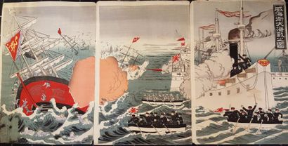 JAPON Important ensemble d'estampes en couleur relatant la guerre Japon/Russie de...