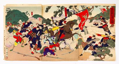 JAPON Important ensemble d'estampes en couleur relatant la guerre Japon/Russie de...