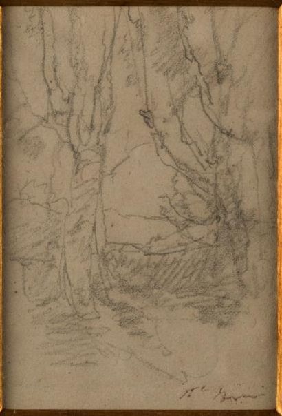 François Auguste RAVIER (1814-1895) Paysage aux arbres. Crayon, signée en bas à droite.
12x17...