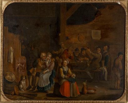 Ecole Flamande du XVIIIème siècle - dans le gout de David TENIERS Scène de cabaret.
Huile...