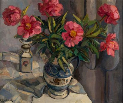 Georges Albert TRESCH (1881-1948) Bouquet de pivoines dans une chevrette.
Huile sur...