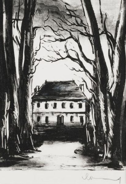 Maurice de Vlaminck (1876-1958) Maison à la campagne.
Lithographie noir et blanc,...