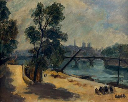 Charles Désiré BERTHOLD-MAHN (1881-1975) Paris, le Pont des Arts vu des quais. 1925.
Huile...