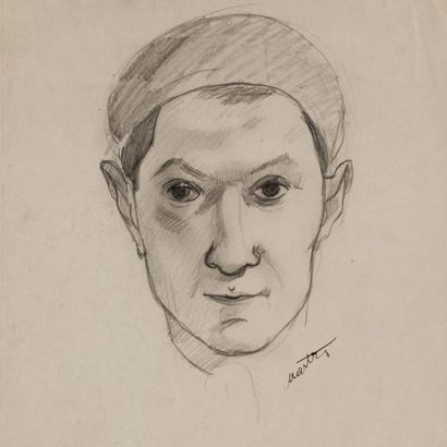 Antoine CHARTRES (1903-1968) Autoportrait.
Dessin au crayon, signé en bas à droite.
32,7x25...