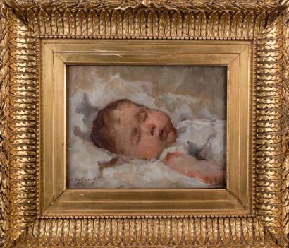 Alexeï Alexeievich HARLAMOFF (1840 - 1922) Bébé endormi.
Huile sur toile, signée...