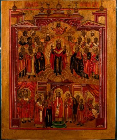 null ICONE. La Vierge et des Saints. Grèce, XIXème siècle. 29,5x36 cm.