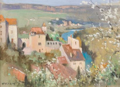 Émile WÉGELIN (1875-1962) Saint-Cirq Lapopie, Printemps. Gouache, signée en bas à...