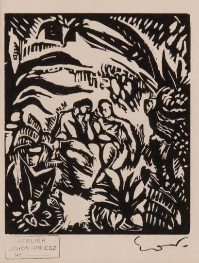 Othon FRIESZ (1879-1949) Adam et Eve. Gravure sur bois. Cachet d'atelier et signature...