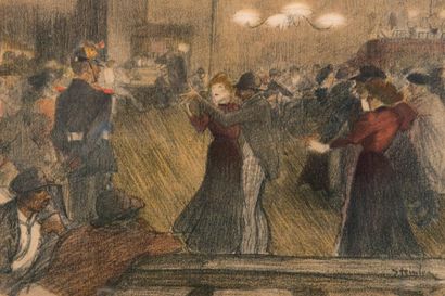 Théophile Alexandre STEINLEN (1859-1923) Le bal de Barrières. Lithographie en couleur,...