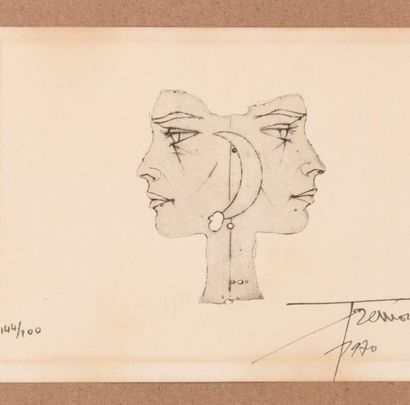 Pierre-Yves TREMOIS (1921) Visages. Eau-forte, signée, datée 1970, numérotée 144/200.
...