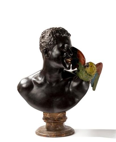 Hermann GLADENDEK (1827-1918) "Black Amor". Deux sculptures Buste de couple d'africains,...
