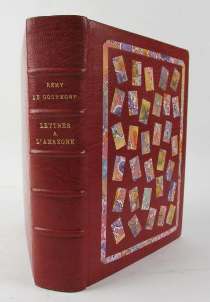 GOURMONT (R. de). Lettres à l'amazone. Paris, Crès, 1914. In-8, chagrin cerise, plat...