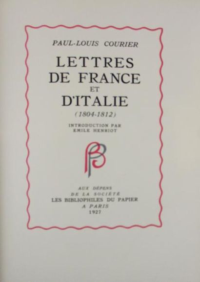 COURIER (P.-L). Lettres de France et d'Italie (1804-18012). Introduction par Emile...