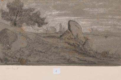 Ecole française XIXème siècle - LOMBARD Lot de trois dessins au fusain et à la craie,...