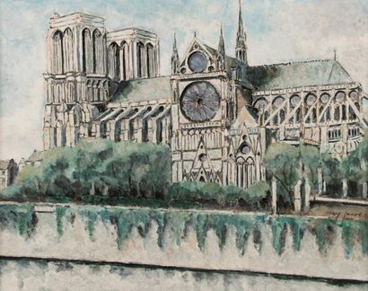 Max JACOB (1876-1944) Notre Dame de Paris, 1933.
Gouache sur panneau, signée et datée...