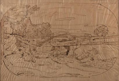 Ecole lyonnaise du milieu du XIXème siècle Etude de paysage.
Encre sur papier calque.
43,5...