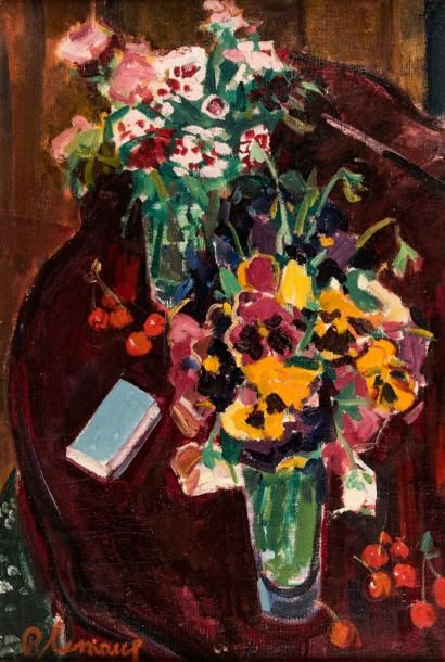 Roger LIMOUSE (1894 - 1989) Deux bouquets de fleurs aux cerises.
Huile sur toile,...