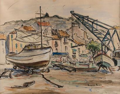 Jacques PONS (1936) Triton, Cassis (Bouches du Rhône).
Aquarelle et encre, signée...