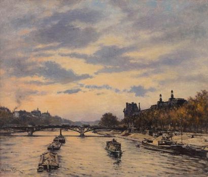 Alexis VOLLON (1865-1945) Pont du carrousel et le Louvre.
Huile sur toile, signée...