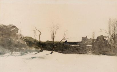 François Auguste RAVIER (1814-1895) Paysage d'hiver.
Aquarelle.
28 x 45 cm à la ...