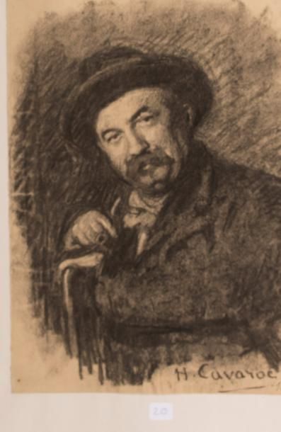 Honoré CAVAROC (1846-1930) Etude de personnage à la pipe.
Deux dessins au fusain,...