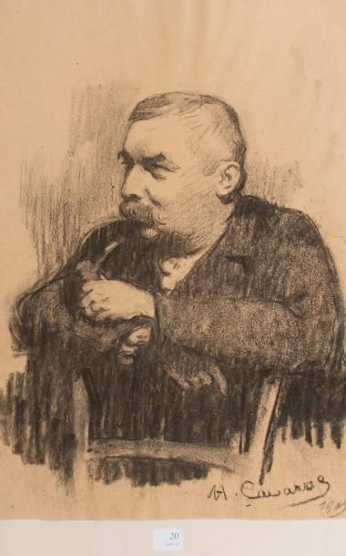 Honoré CAVAROC (1846-1930) Etude de personnage à la pipe.
Deux dessins au fusain,...