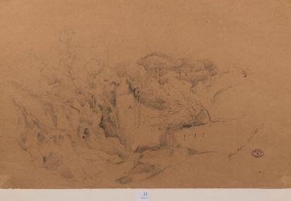 Jules COIGNET (1798-1860) "Près de Naples".
Dessin, titré en bas à droite, daté 1843,...
